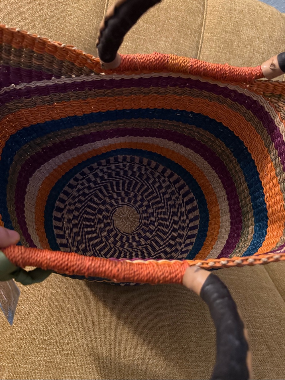 Akazeri Ahmah Apatterned basket, African woven market bag,orange blue purple NEW - Picture 5 of 8